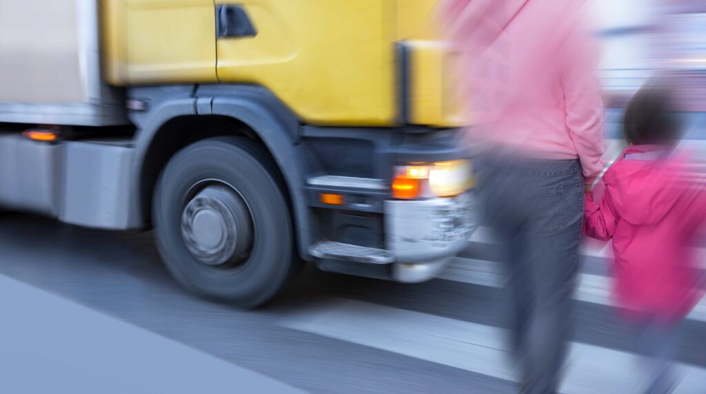 truck hitting pedestrians on the street