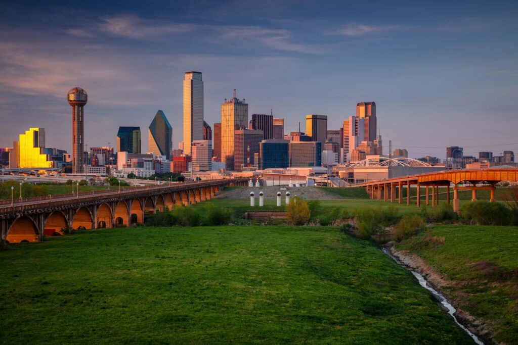 Dallas skyline at sunset representing Texas Wrongful Death Lawyers.